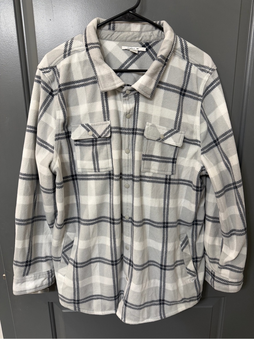 O’Neill Plaid Fleece Shacket XXL Gray White Snap-Front Jacket